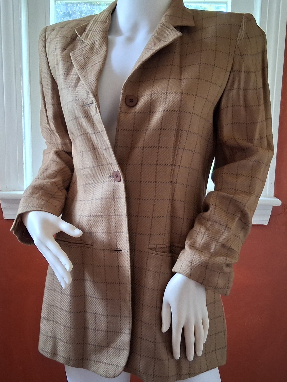 Classic Tan Plaid Women's Blazer Jacket